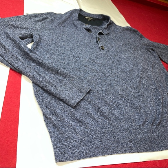 Banana Republic BLUE Black Sweater Henley BUTTON Neck Cotton Viscose Nylon Men L - Picture 9 of 12